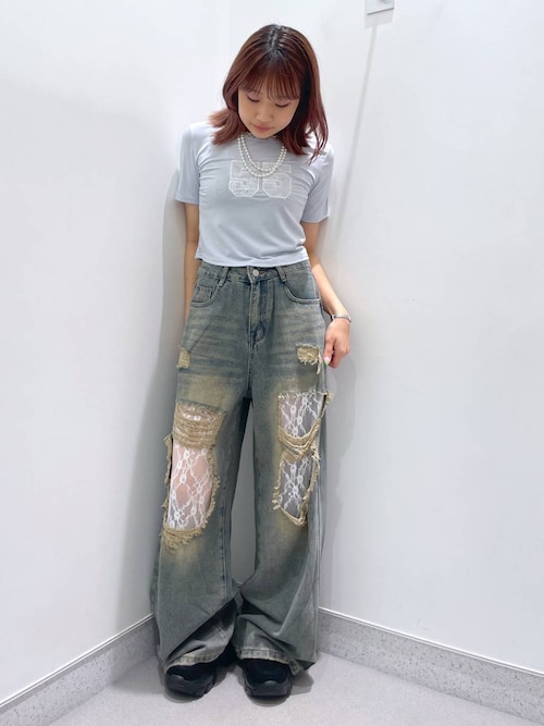 【2025SS】ダメージレースデニムパンツ