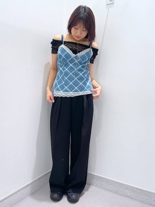 セール】【2025SS】デニムレースチェックキャミ（Tシャツ
