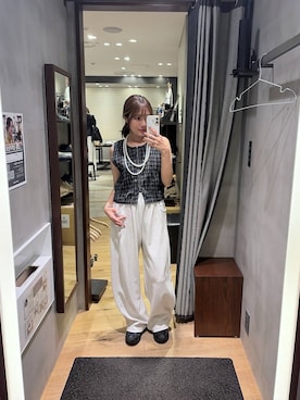 「JEANASIS（ジーナシス）のランダムシャーリングZIP NS/1051991（ベスト、ブラック系）」を使った、rikopin1209さん（レディース）の夏コーディネート