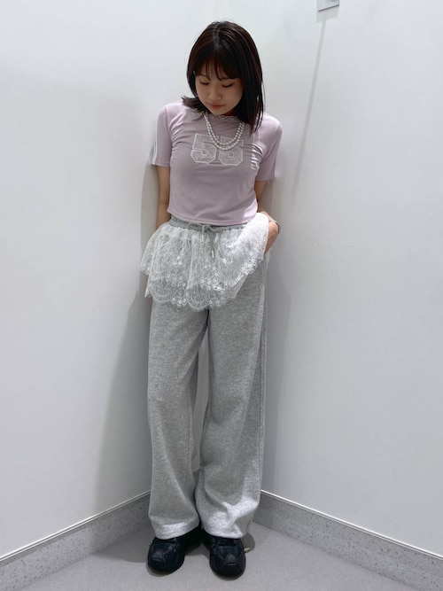 スウェットパンツ 無地 カジュアル ラフ フリル 可愛い ワイド aimoha-KIDS-】フリル付きスウェットワイドパンツ[品番