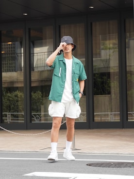 「アイテム（カーゴパンツ、ホワイト系）」を使った、keigoyamazakiさん（メンズ・172cm）の夏コーディネート