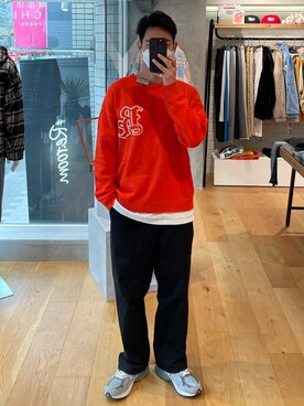 「ロゴニット」｜「アイテム（チノパンツ）」を使った、keigoyamazakiさん（メンズ・173cm）の冬コーディネート