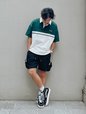 「ラガーシャツ」｜「アイテム（パンツ）」を使った、keigoyamazakiさん（メンズ・173cm）の夏コーディネート