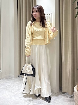 「mysty woman（ミスティウーマン）のロングパールネックレス 638487（Necklace、ホワイト系）」を使った、harunaさん（レディース・147cm）の春コーディネート