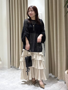 「mysty woman（ミスティウーマン）のエナメルストラップミュール 647876（Sandals、ブラウン系）」を使った、harunaさん（レディース・147cm）の春コーディネート