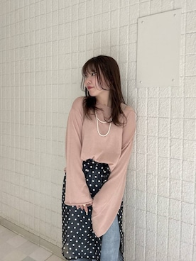 「mysty woman（ミスティウーマン）の【復刻！/WEB限定アイテム】ソルベシアーニット　190297（Knitwear、ピンク系）」を使った、harunaさん（レディース・147cm）の春コーディネート