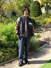 良品 SKOOKUM×B:MING by BEAMS 別注レザースタジャン L SKOOKUM x B:MING by BEAMS / 別注 レザー コンビ スタジャンを使った
