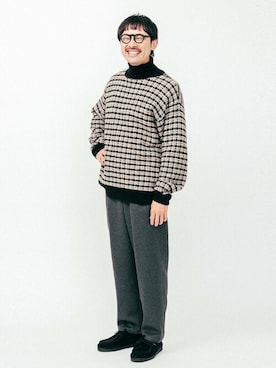 「B:MING by BEAMS（ビーミングバイビームス）のB:MING by BEAMS / 7ゲージ チェックジャカード タートルネックニット（ニット/セーター）」を使った、B:MING by BEAMS MENさん（メンズ・171cm）の秋コーディネート