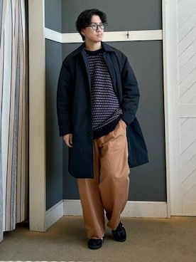 「B:MING by BEAMS（ビーミングバイビームス）のアイテム（ステンカラーコート）」を使った、B:MING by BEAMS MENさん（メンズ・178cm）の冬コーディネート