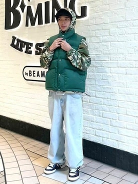 「B:MING by BEAMS（ビーミングバイビームス）のB:MING by BEAMS / 河田ダウン 撥水 マウンテン ダウン ベスト（ダウンベスト）」を使った、B:MING by BEAMS MENさん（メンズ・172cm）の冬コーディネート