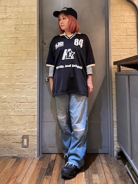 「シャツ 」｜「アイテム（キャップ）」を使った、つぼねさん（レディース・153cm）の春コーディネート