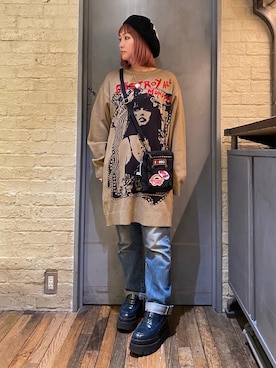 「バッグ」｜「アイテム（ハンチング/ベレー帽）」を使った、つぼねさん（レディース・153cm）の秋コーディネート