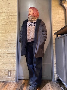 「HYSTERIC GLAMOUR（ヒステリックグラマー）のアイテム（ノーカラーコート）」を使った、つぼねさん（レディース・153cm）の冬コーディネート