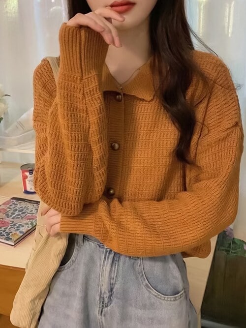 極美品　完売品　JUSGLITTY 衿付ニットカーディガン　サイズＭ ペプラムニットカーディガン レディース(M ブラック): 東京