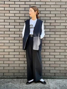 「アイテム（ベスト、ブルー系）」を使った、阿部さん（レディース・165cm）の夏コーディネート