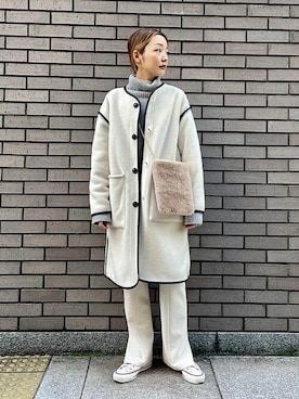 「SHIPS for women」｜「アイテム（ノーカラーコート）」を使った、阿部さん（レディース・165cm）の秋コーディネート