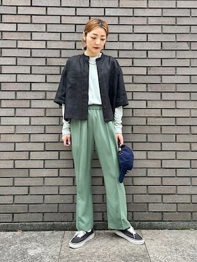 「アイテム（キャップ、ブルー系）」を使った、阿部さん（レディース・165cm）の春コーディネート