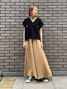 「アイテム（ベスト、ブルー系）」を使った、阿部さん（レディース・165cm）の夏コーディネート