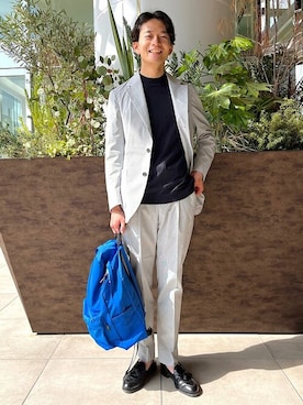 「アイテム（バックパック/リュック、ブルー系）」を使った、及川さん（メンズ・172cm）の春コーディネート