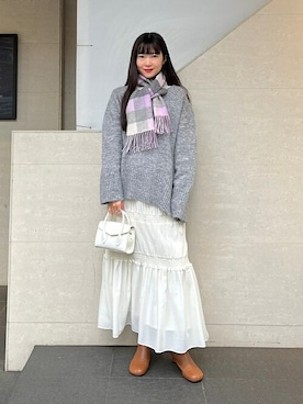 「カシミヤマフラー」｜安孫子さん（レディース・155cm）の冬コーディネート