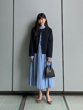 「アイテム（ワンピース、ブルー系）」を使った、安孫子さん（レディース・155cm）の冬コーディネート