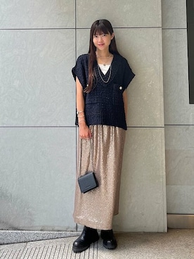 「アイテム（ベスト、ブルー系）」を使った、安孫子さん（レディース・155cm）の夏コーディネート
