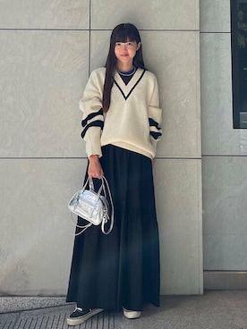 「ラインニット」｜安孫子さん（レディース・155cm）の秋コーディネート