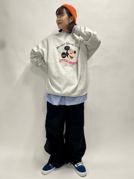 「ミッキー」｜「アイテム（カーゴパンツ）」を使った、FREAK'S STORE HEAD OFFICE MENさん（レディース・164cm）の秋コーディネート