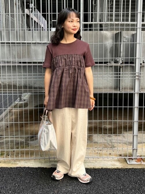 アーミーリブ チェック ドッキングTシャツ/チェック柄切替Tシャツ