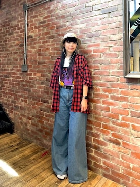 「シャツ 」｜「アイテム（帽子）」を使った、mtkさん（レディース・159cm）の夏コーディネート