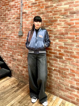 「ワイドパンツ 」｜「アイテム（ブルゾン）」を使った、mtkさん（レディース・159cm）の冬コーディネート