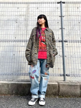 「HYSTERIC GLAMOUR（ヒステリックグラマー）の【26～28cm】サイドジップ ハイカットスニーカー（スニーカー）」を使った、mtkさん（レディース・159cm）の冬コーディネート
