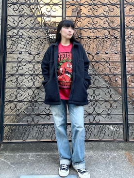 「HYSTERIC GLAMOUR（ヒステリックグラマー）の【26～28cm】サイドジップ ハイカットスニーカー（スニーカー）」を使った、mtkさん（レディース・159cm）の冬コーディネート