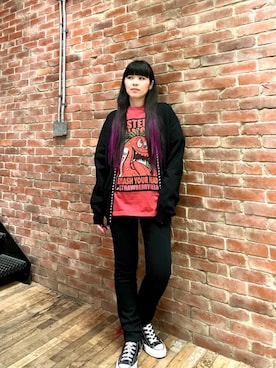 「HYSTERIC GLAMOUR（ヒステリックグラマー）の【26～28cm】サイドジップ ハイカットスニーカー（スニーカー）」を使った、mtkさん（レディース・159cm）の冬コーディネート