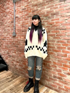 「HYSTERIC GLAMOUR（ヒステリックグラマー）のSNAKE LOOP 8分丈クラッシュデニムパンツ（デニムパンツ）」を使った、mtkさん（レディース・159cm）の冬コーディネート