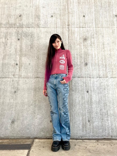 ヒステリックグラマー ヒスガール ダメージ フレアデニム ブーツカット 美品】ヒステリックグラマーHYSTERICS ブーツカットダメージ