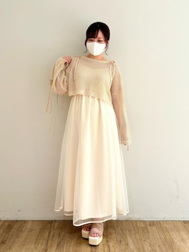 「透かしニット」｜みいぴさん（レディース・153cm）の春コーディネート