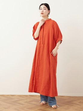 「journal standard L'essage（ジャーナルスタンダードレサージュ）の《追加》フレンチリネンスキッパーワンピース（ワンピース）」を使った、AYAKOさん（レディース・165cm）の春コーディネート