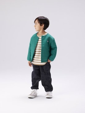「アイテム（ノーカラージャケット）」を使った、MARKEY'Sさん（キッズ・107cm）の秋コーディネート