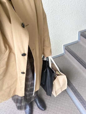 「シャツワンピ」｜「アイテム（ノーカラージャケット）」を使った、800さん（レディース・158cm）の秋コーディネート