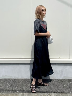 「UNIQLO（ユニクロ）のキャミソールワンピース（ワンピース）」を使った、asammyさん（レディース・170cm）の夏コーディネート