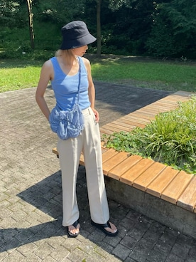 「アイテム（ハット）」を使った、asammyさん（レディース・170cm）の夏コーディネート