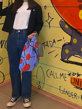 「アイテム（エコバッグ/サブバッグ、パープル系）」を使った、rinrinさん（レディース・162cm）の春コーディネート