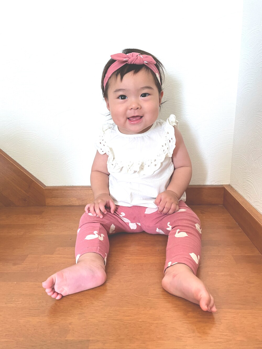 「H&Mのアイテム（ママ＆ベビー、ピンク系）」を使った、you.さん（キッズ・70cm）の夏コーディネートの1枚目の写真