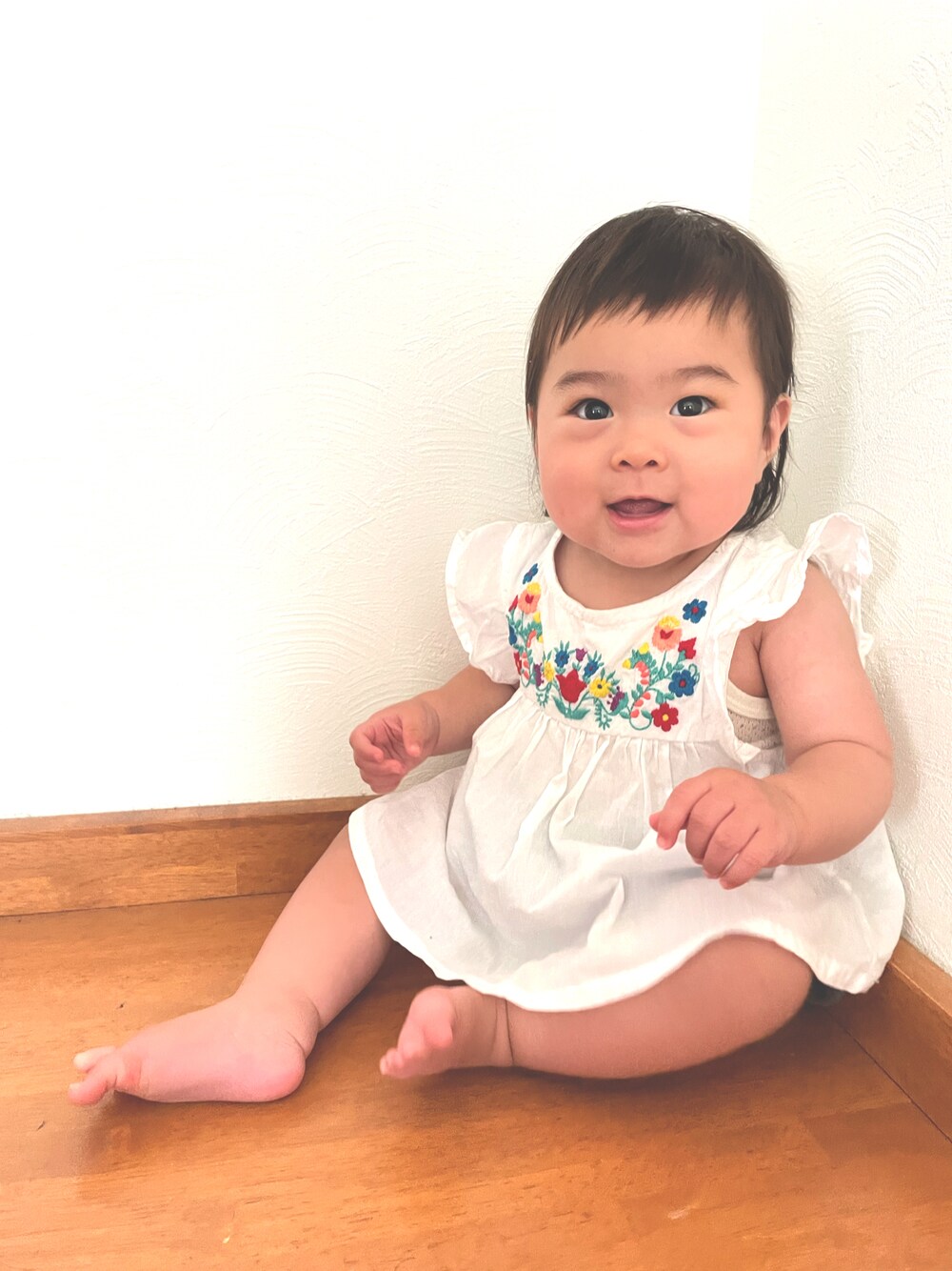 「西松屋のアイテム（シャツ/ブラウス、ホワイト系）」を使った、you.さん（キッズ・70cm）の夏コーディネートの1枚目の写真