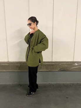 「アイテム（ノーカラージャケット）」を使った、mikiviciousさん（レディース・162cm）の秋コーディネート