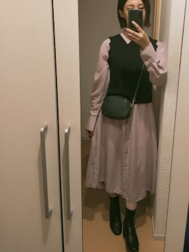 「秋トレンド2021」｜「アイテム（シャツワンピース）」を使った、くろごまぜんざいさん（レディース・155cm）の秋コーディネート