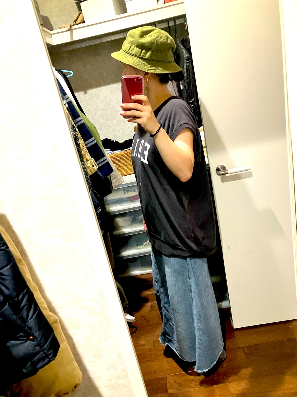 「CHUMSのアイテム（ハット、グリーン系）」を使った、なおさん（レディース・158cm）の夏コーディネートの1枚目の写真