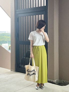 「Maison Kitsune（メゾンキツネ）のアイテム（トートバッグ）」を使った、うにさん（レディース・157cm）の夏コーディネート