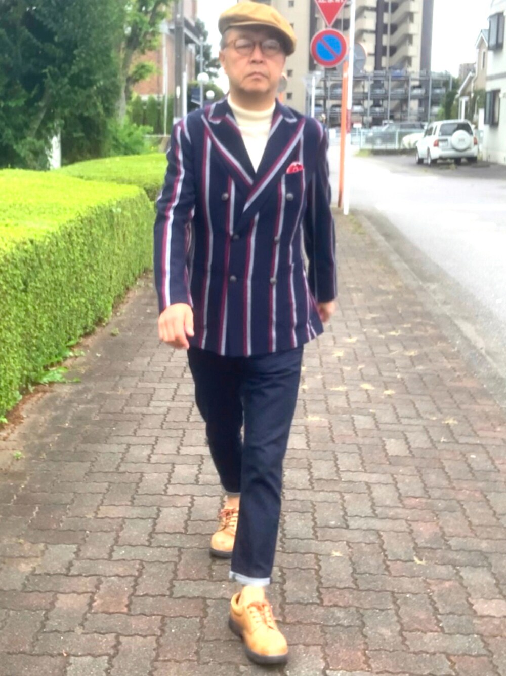 「ジーンズ、キャスケット、トラッド、タートルネックニット、ダブルジャケット」｜「RICORZOのアイテム（テーラードジャケット、その他）」を使った、でゑさん（メンズ・175cm）の秋コーディネートの1枚目の写真